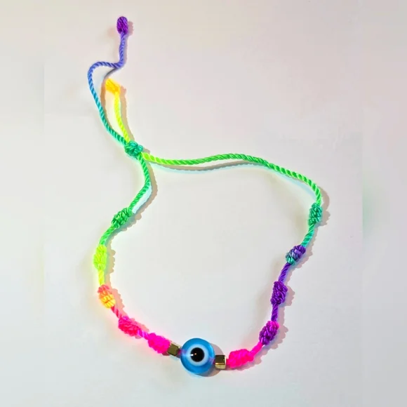Rainbow Evil Eye (Ojo Protection) Adjustable Bracelet with Blue Eye NWOT