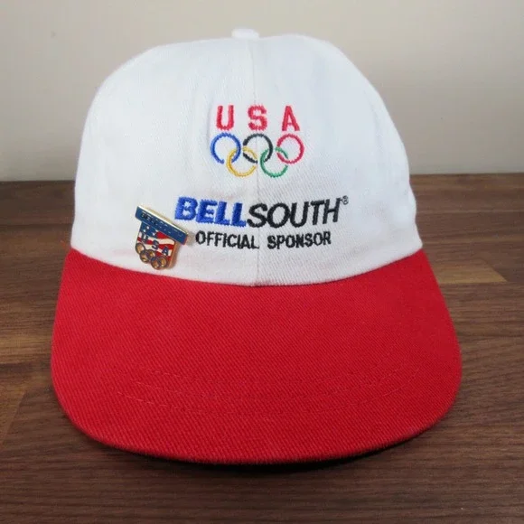 Vintage US‎ Olympics Hat 1996 Atlanta Strap Back Made In USA Bell South With Pin