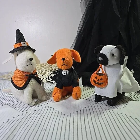 NEW Target Bullseye 3 Plush Dogs in Costumes Halloween Figurines Witch Bat Ghost