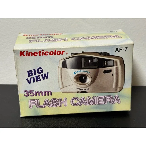 Kineticolor AF-7 35mm Flash Camera Big View Focus Free Vintage New in Box Gold