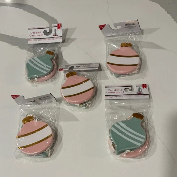 Target Ceramic Ornaments - 5 packs of 2 each…Pink, Mint Green, White & Gold..NWT