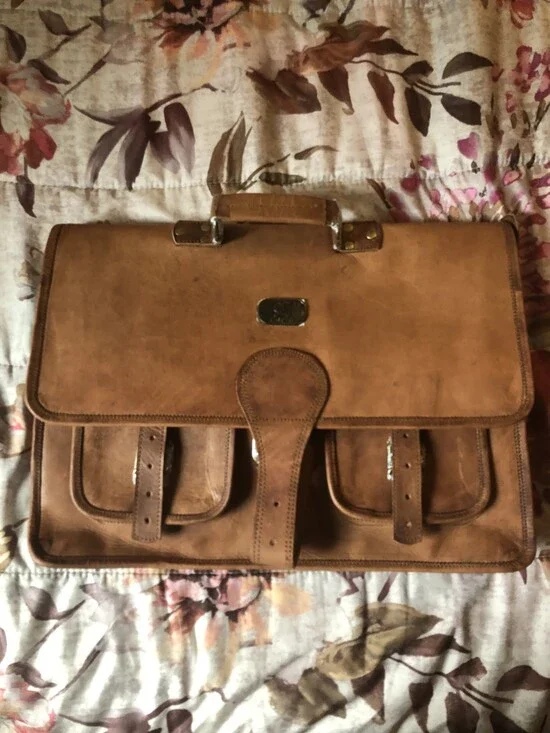 Cuero Large Vintage Handmade Leather Bag for Laptop - Brown