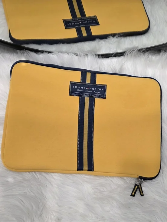 Tommy Hilfiger Yellow Laptop Sleeve with Navy Trim