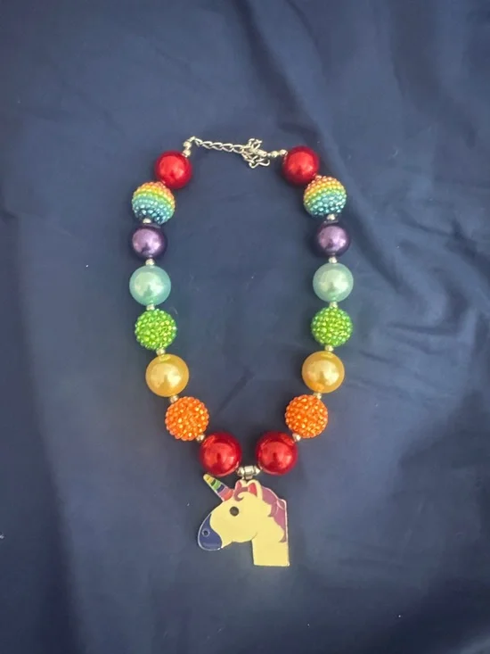 Kids Rainbow Unicorn Bead Necklace - Multicolor