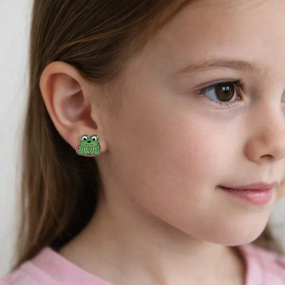 Unbranded Frog Stud Earrings Kids OS Green Good Enamel Animal Jewelry‎ Whimsical