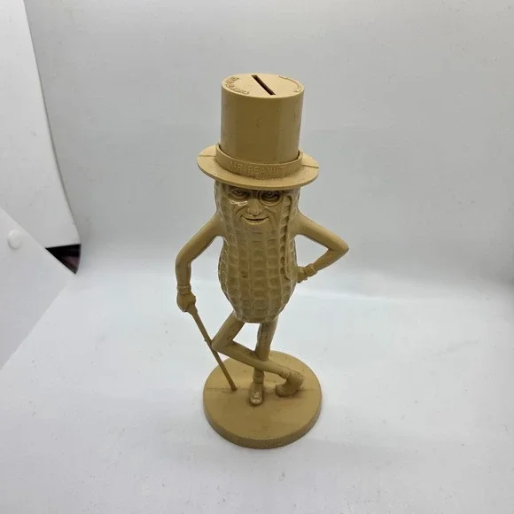 VTG Mr. Peanut Planters Nut Plastic Coin Bank Tan Top Hat Cane Promo 8.5