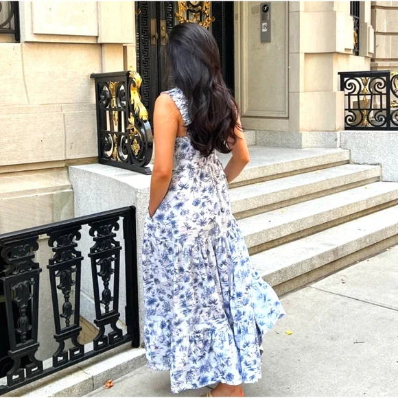 Abercrombie Cotton Poplin Smocked Maxi Dress XS Tall Coastal Floral Feminine