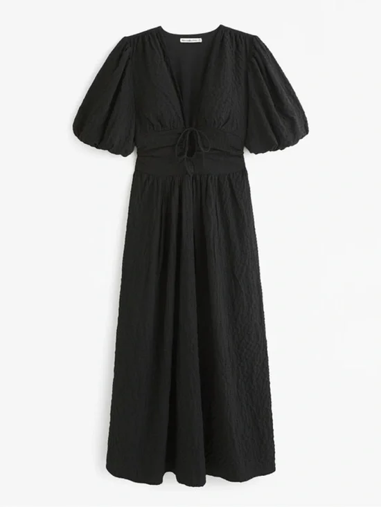 Abercrombie & Fitch Black Tie Front Maxi Dress Small Petite