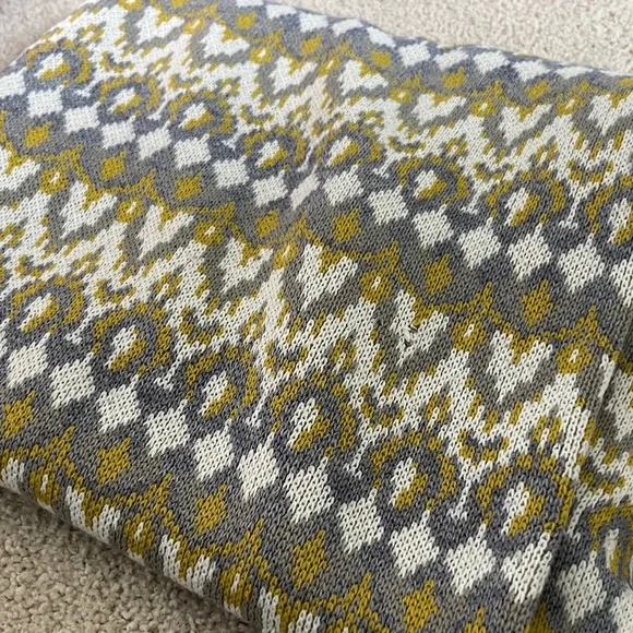 Madison 88 from Anthropologie Cozy Gray and Yellow Patterned Throw Blanket