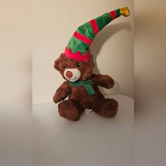 Dog Toy Christmas Brown Teddy Bear with Festive Hat