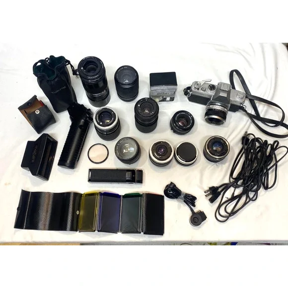 Lot of Vintage Camera Lenses Filters Cameras and Accessories