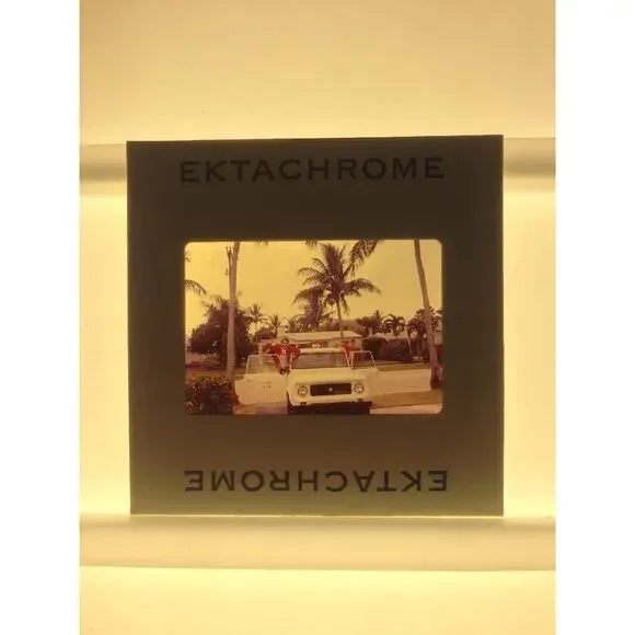 Vintage 1970s Men Red Lifeguards White Truck California Beach Photo Color Slide