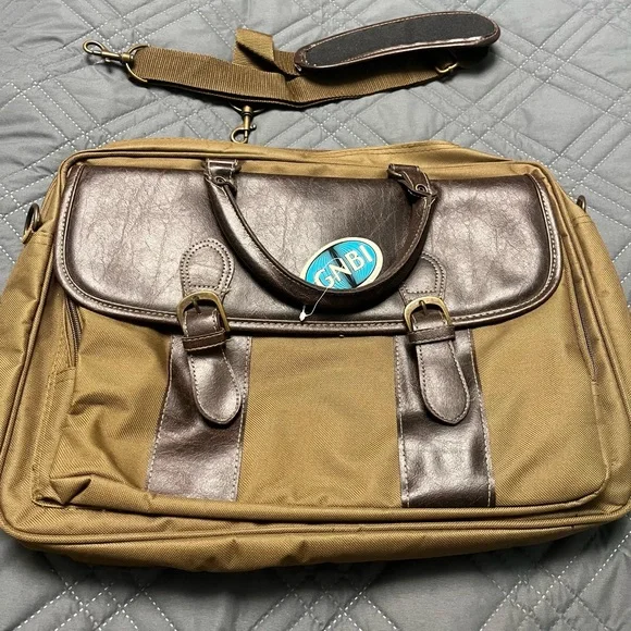 GNBI Canvas Briefcase with Leather Trim