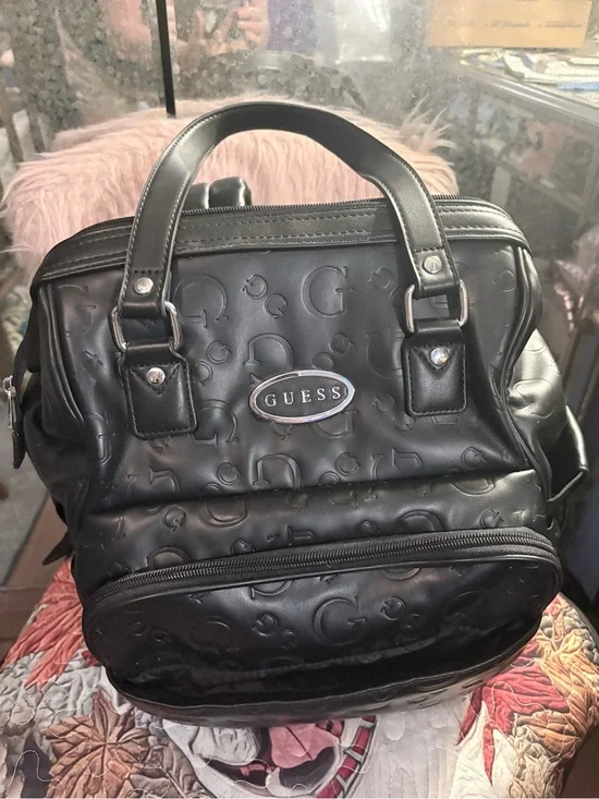 GUESS Black Embossed G Logo Laptop Tote