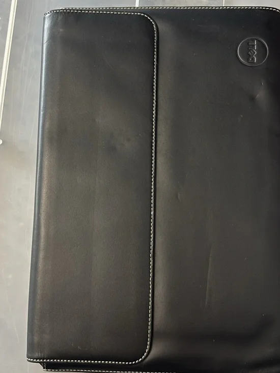 Dell Black Leather laptop case with White Stitching