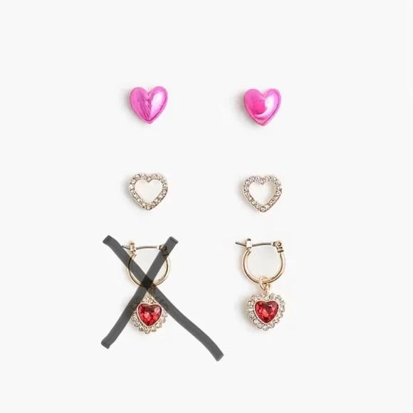 NWT Crewcuts Girls' heart earrings set-of-three one out of six earrings missing