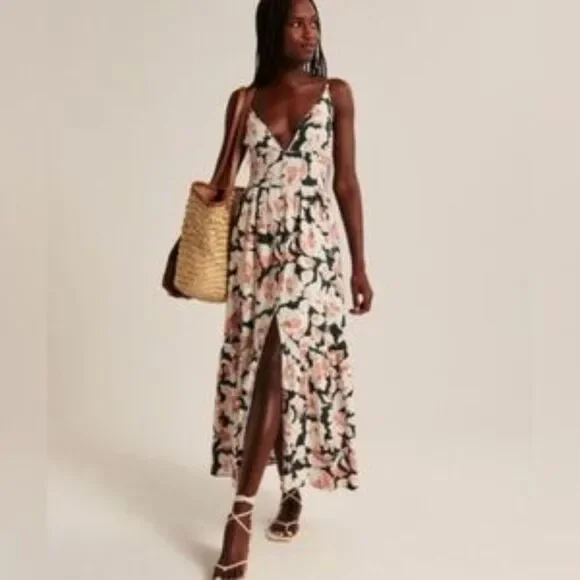 Abercrombie & Fitch Linen Blend Sleeveless Maxi Dress, Multicolor Floral, Size M
