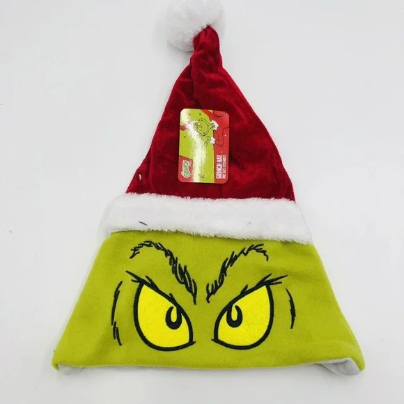 Dr Seuss The Grinch Santa Hat Green Red Christmas Holiday Costume One Size NEW‎
