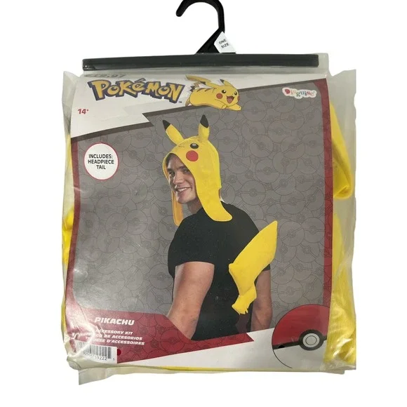 New Pkg Adult Pokemon Pikachu Costume Accessory Kit Headpiece & Tail Fast Ship!
