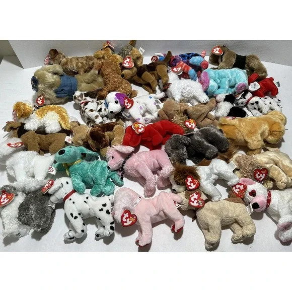 TY Beanie Babies Lot Of 30 Bones Puppy Dog Lot Doggies Pug Basset‎ hound W Tag