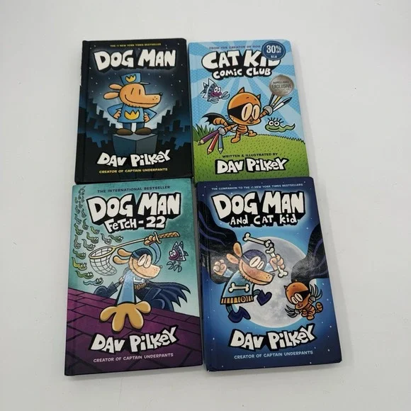 Dav Pilkey Dog Man Hardcover Book Lot 4 Cat Kid Comic Club Fetch-22 EUC