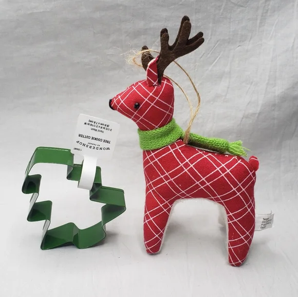 Target Christmas Ornament Stuffed Plaid Deer and Tree Cookie Cutter