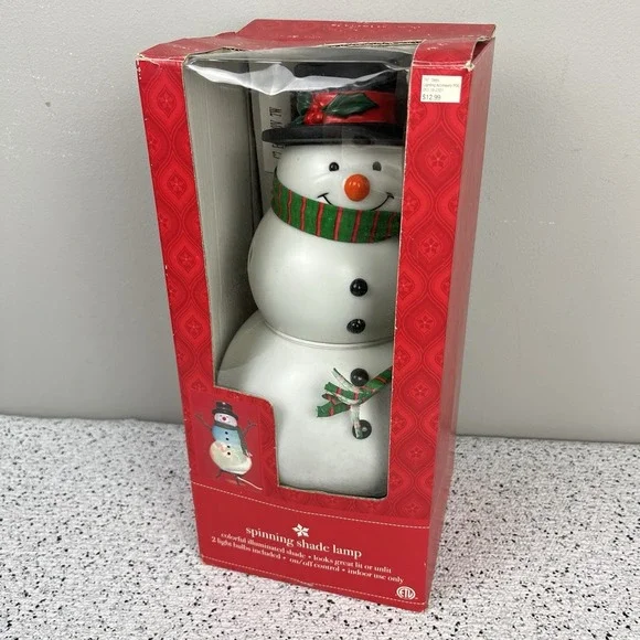 2003 Target Christmas Snowman Spinning Shade Lamp‎ New Open Box Vintage 12