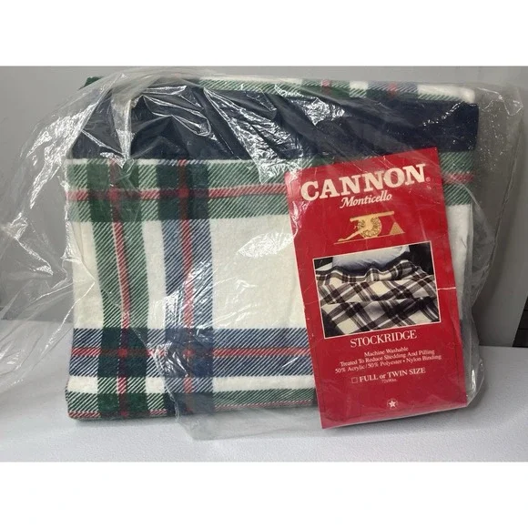 Vtg‎ Twin/Full Blanket Cannon Monticello Stockridge Plaid 72 x 90