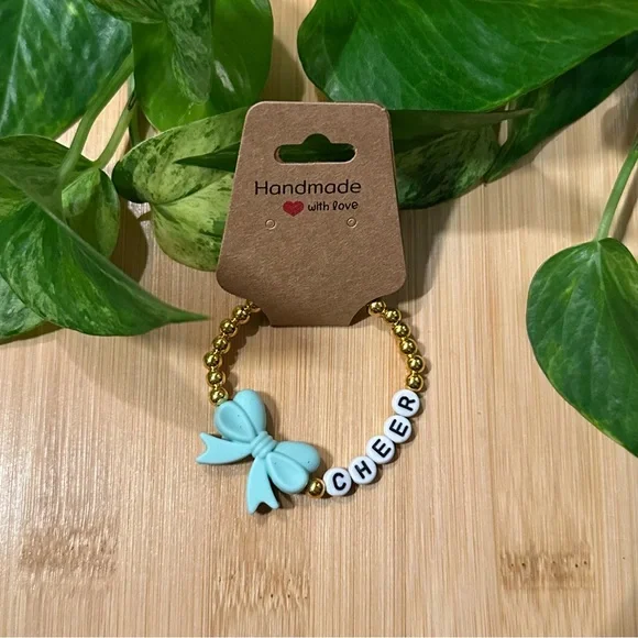 Gold Kids’ Stretchy Beaded Cheer‎ Bracelet | Handmade | Silicone Bow 📣✨