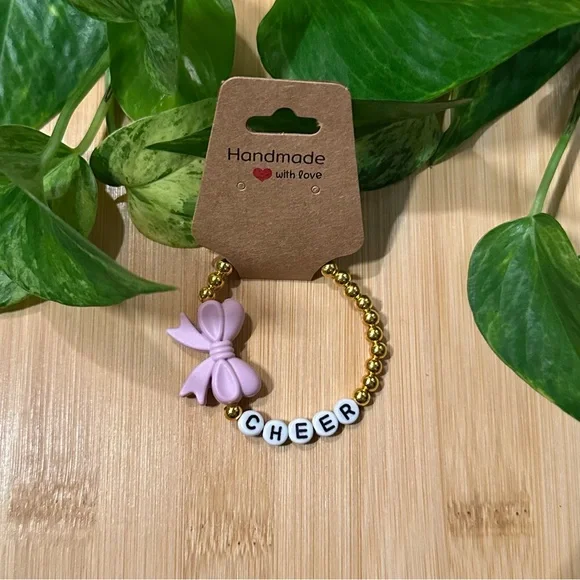 Gold Kids’ Stretchy Beaded Cheer Bracelet | Handmade‎ | Silicone Bow 📣✨