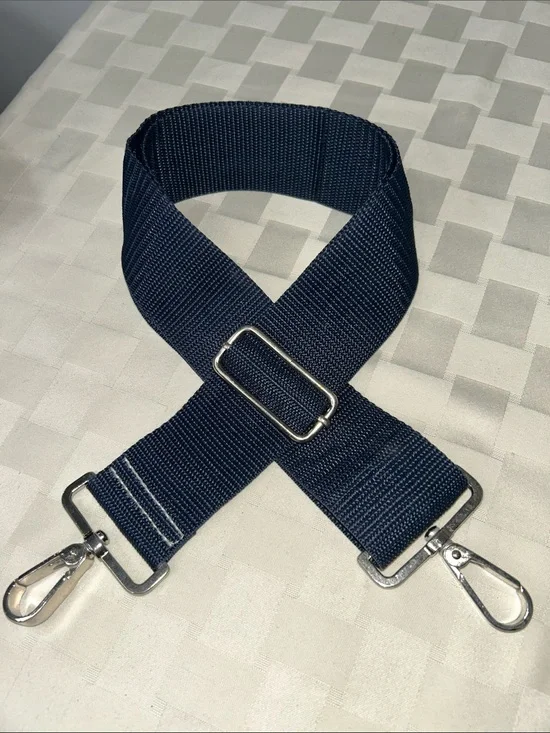 Navy Wide Webbing Replacement Bag Strap with Silver Hardware