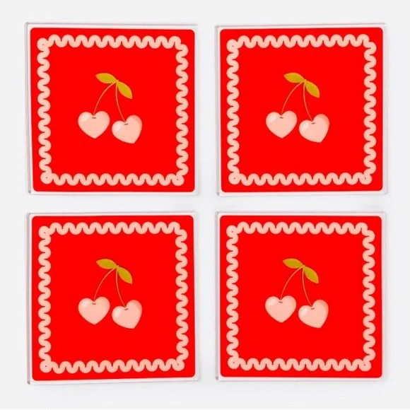 Target Bullseye Playground Valentine’s Day Red Cherry 4 Pack Coasters