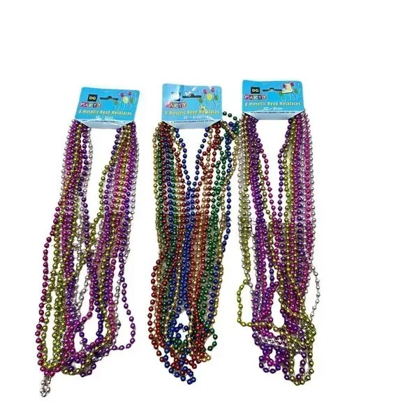 3 Packs Brand‎ New Metallic Bead Necklaces 8 Per Pack