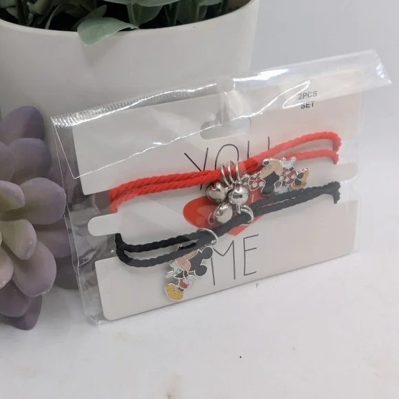 Mickey And Minnie Mouse Love Charm Bracelets - Red and Black