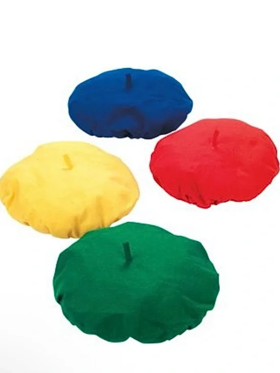 4 Felt French Berets Costume Set in Blue Red Yellow Green NWT