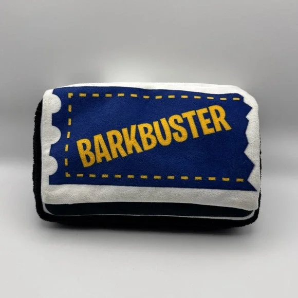 Bark Box Barkbuster Blockbuster Dog Toy Treat Trap VHS Tape Crinkle Squeak