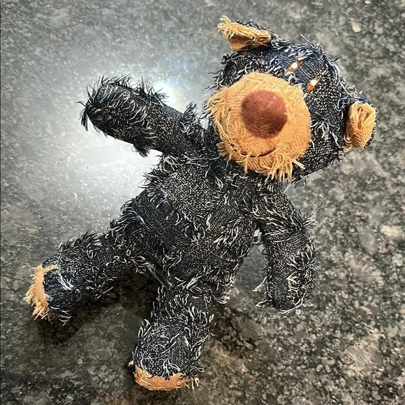 Dog Toy Denim Patchwork Teddy Bear Plush Toy w/Squeakers Medium Chew Toy