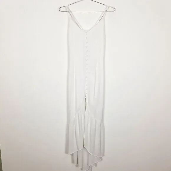 Abercrombie Fitch Women Button Through White Maxi Dress Sz L Spaghetti Straps‎