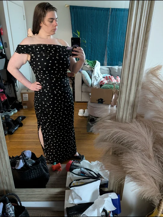 Black Polka Dot Off-the-Shoulder Maxi Dress