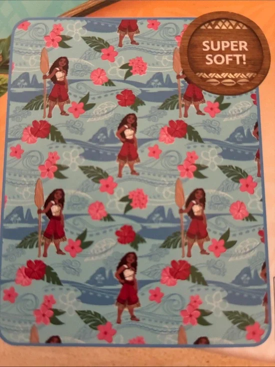 Disney Moana Light Blue Floral Plush Throw Blanket