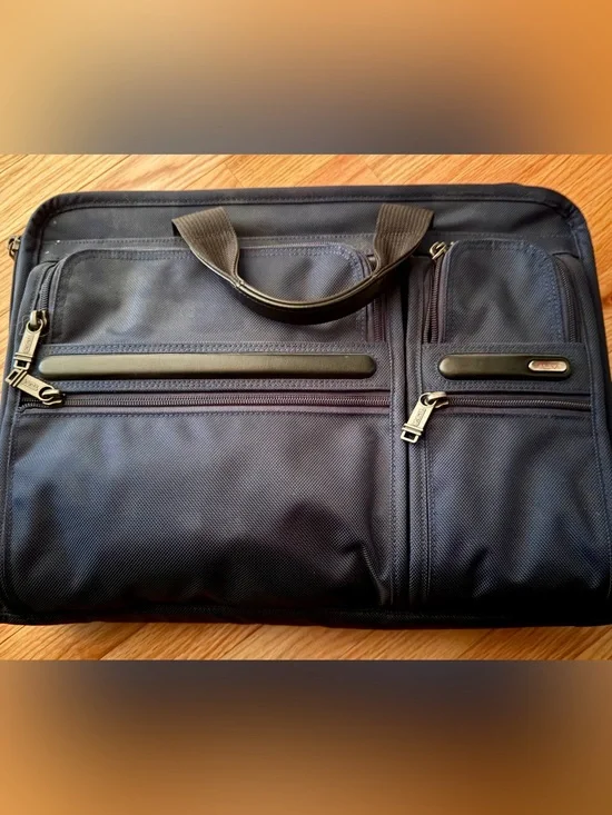 Tumi Navy Blue Laptop Briefcase with Black Trim