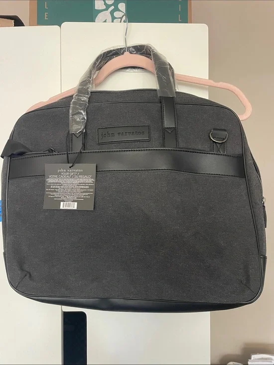 John Varvatos Black Canvas & Leather like Laptop Briefcase