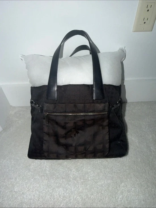CHANEL Brown and Black travel Tote Bag with detachable mini pouch authentic