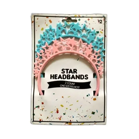Pink & Blue Stars Birthday Party Headbands Set NWT