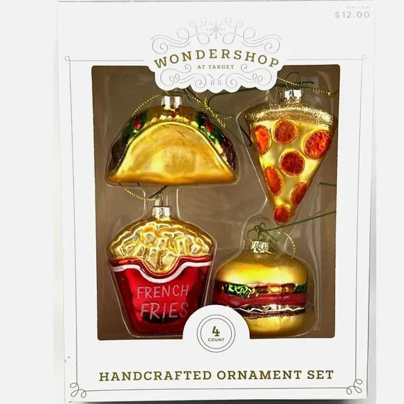 2018 Target Wondershop 4 Christmas Ornaments Fast Food Pizza Taco Fries Burger