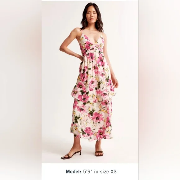 Abercrombie & Fitch Pink Floral Tiered Maxi Dress