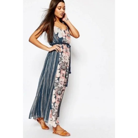Abercrombie & Fitch Chiffon Floral Maxi Dress With Rope Belt XS