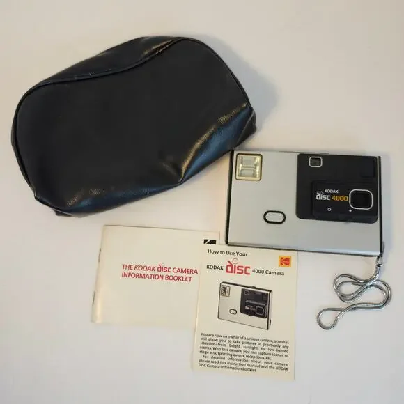 Vintage 1980s Silver Eastman Kodak Disc 4000 Camera Metal Strap UNTESTED Case