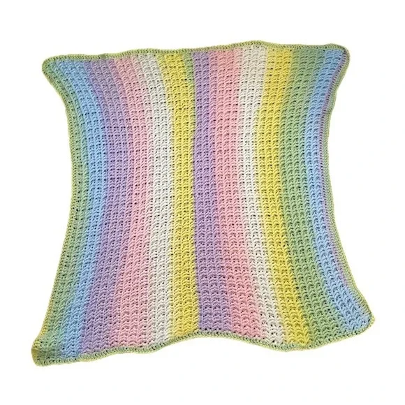 Handmade Crochet‎ Baby Blanket Throw-Multi color 35x40 Pastels