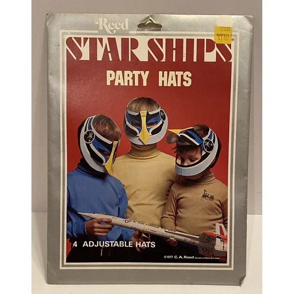 Vintage Sealed Star Ships Party Hats 4 Pack Reed 1977 Favors Space Helmet Mask